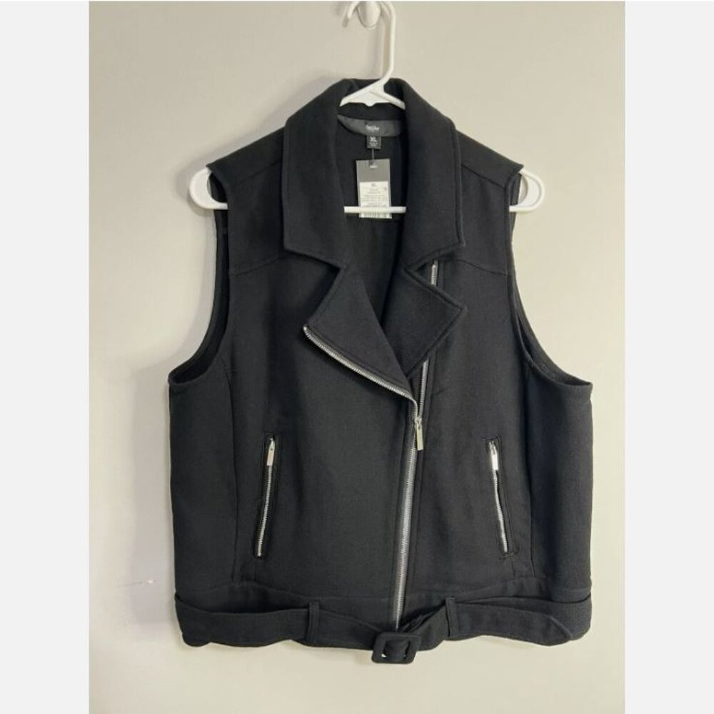 Mossimo Black Belted Moto Vest Zipper Women’s Size XL